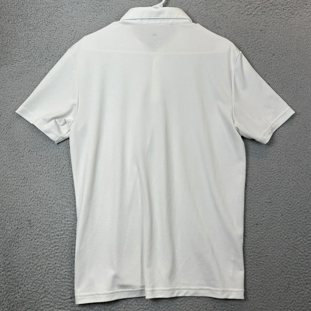 Adidas Polo Shirt Mens Medium White Floral Chest Stripe Performance Golf Rugby